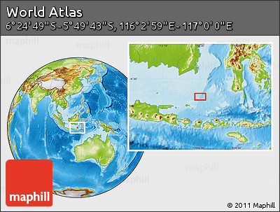 Physical Location Map of the Area around 6° 7' 16" S, 116° 31' 30" E