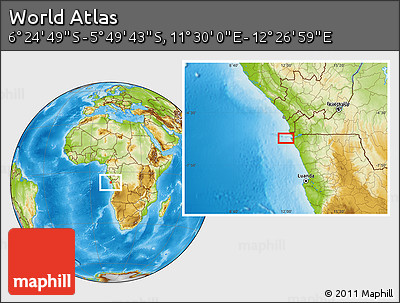 Physical Location Map of the Area around 6° 7' 16" S, 11° 58' 29" E