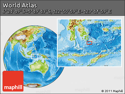 Physical Location Map of the Area around 6° 7' 16" S, 123° 19' 29" E