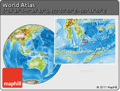 Physical Location Map of the Area around 6° 7' 16" S, 123° 19' 29" E