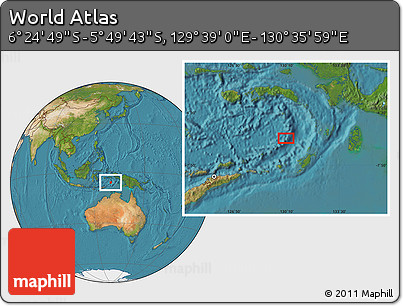 Satellite Location Map of the Area around 6° 7' 16" S, 130° 7' 30" E