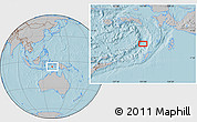 Gray Location Map of the area around 6° 7' 16" S, 130° 58' 29" E, hill shading