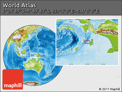 Physical Location Map of the Area around 6° 7' 16" S, 133° 31' 30" E
