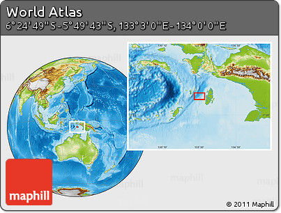 Physical Location Map of the Area around 6° 7' 16" S, 133° 31' 30" E