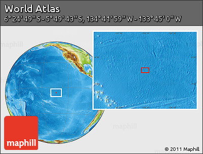 Physical Location Map of the Area around 6° 7' 16" S, 134° 13' 29" W