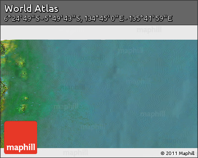 Satellite 3D Map of the Area around 6° 7' 16" S, 135° 13' 29" E