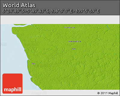 Physical 3D Map of the Area around 6° 7' 16" S, 138° 37' 30" E