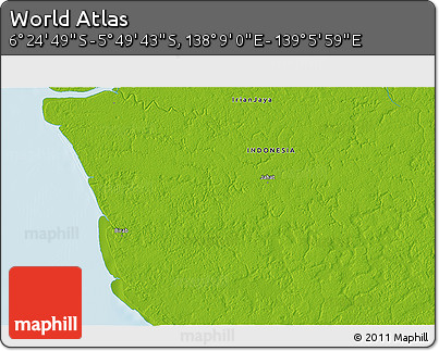 Physical 3D Map of the Area around 6° 7' 16" S, 138° 37' 30" E