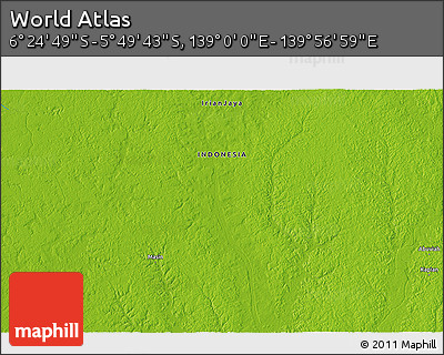 Physical 3D Map of the Area around 6° 7' 16" S, 139° 28' 29" E