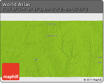 Physical 3D Map of the Area around 6° 7' 16" S, 139° 28' 29" E