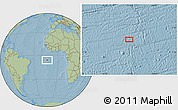 Savanna Style Location Map of the area around 6° 7' 16" S, 13° 31' 30" W, hill shading