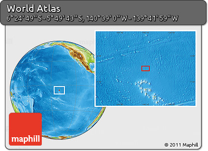 Physical Location Map of the Area around 6° 7' 16" S, 140° 10' 30" W