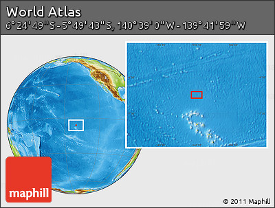 Physical Location Map of the Area around 6° 7' 16" S, 140° 10' 30" W