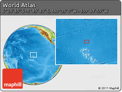 Physical Location Map of the Area around 6° 7' 16" S, 140° 10' 30" W
