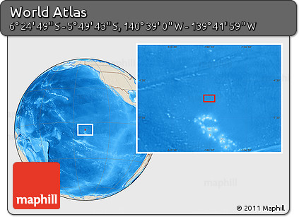 Shaded Relief Location Map of the Area around 6° 7' 16" S, 140° 10' 30" W