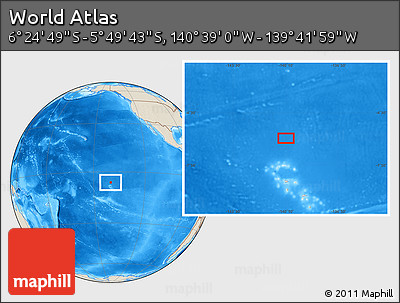 Shaded Relief Location Map of the Area around 6° 7' 16" S, 140° 10' 30" W