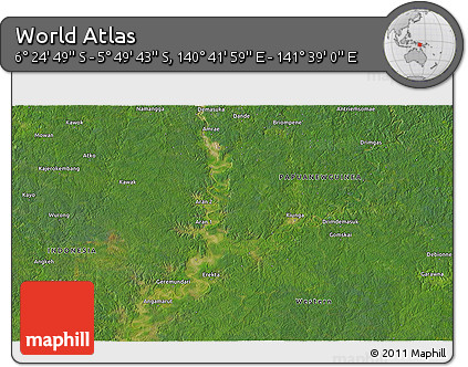 Satellite 3D Map of the Area around 6° 7' 16" S, 141° 10' 30" E