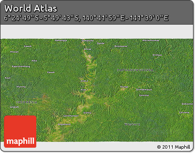 Satellite 3D Map of the Area around 6° 7' 16" S, 141° 10' 30" E