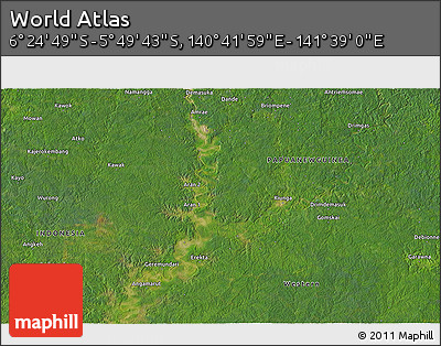 Satellite 3D Map of the Area around 6° 7' 16" S, 141° 10' 30" E