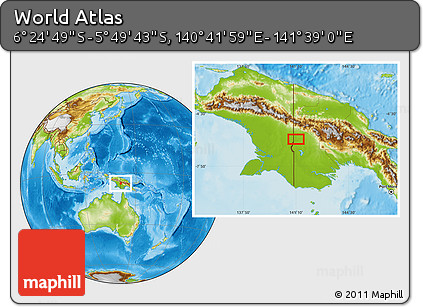Physical Location Map of the Area around 6° 7' 16" S, 141° 10' 30" E