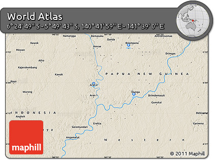 Shaded Relief Map of the Area around 6° 7' 16" S, 141° 10' 30" E