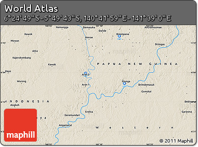 Shaded Relief Map of the Area around 6° 7' 16" S, 141° 10' 30" E