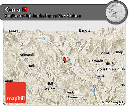 Shaded Relief Panoramic Map of Kema