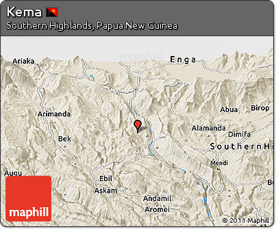 Shaded Relief Panoramic Map of Kema