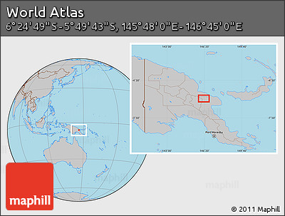 Gray Location Map of the Area around 6° 7' 16" S, 146° 16' 30" E