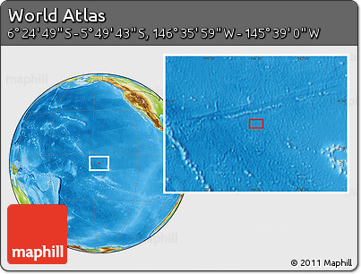 Physical Location Map of the Area around 6° 7' 16" S, 146° 7' 30" W