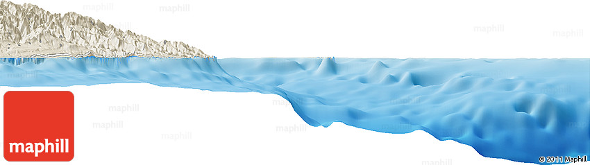 Shaded Relief Horizon Map of the Area around 6° 7' 16" S, 147° 58' 29" E