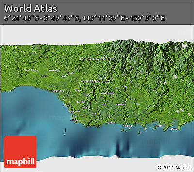 Satellite 3D Map of the Area around 6° 7' 16" S, 149° 40' 30" E