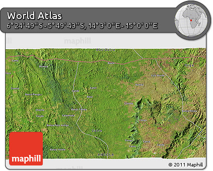 Satellite 3D Map of the Area around 6° 7' 16" S, 14° 31' 30" E