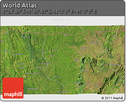 Satellite 3D Map of the Area around 6° 7' 16" S, 14° 31' 30" E