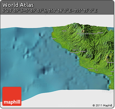 Satellite 3D Map of the Area around 6° 7' 16" S, 154° 46' 30" E