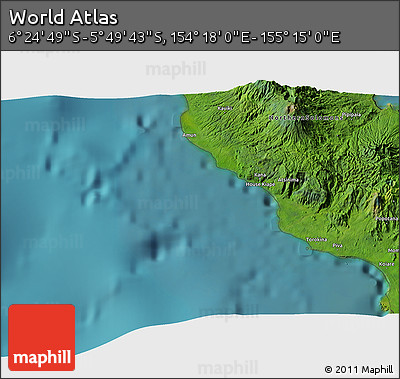Satellite 3D Map of the Area around 6° 7' 16" S, 154° 46' 30" E
