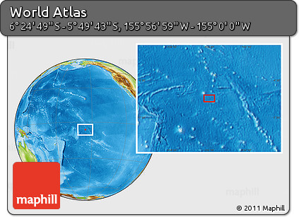 Physical Location Map of the Area around 6° 7' 16" S, 155° 28' 29" W