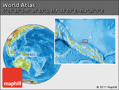 Physical Location Map of the Area around 6° 7' 16" S, 158° 10' 30" E