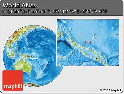 Physical Location Map of the Area around 6° 7' 16" S, 158° 10' 30" E