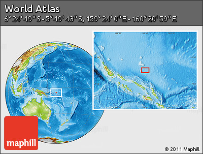 Physical Location Map of the Area around 6° 7' 16" S, 159° 52' 30" E