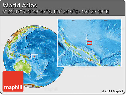 Physical Location Map of the Area around 6° 7' 16" S, 159° 52' 30" E