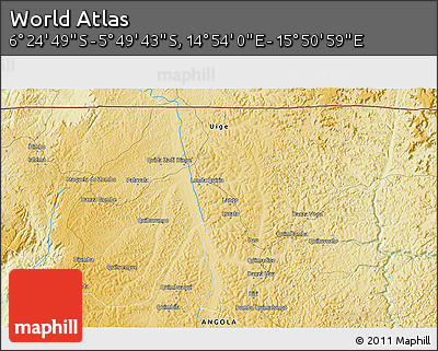 Physical 3D Map of the Area around 6° 7' 16" S, 15° 22' 30" E