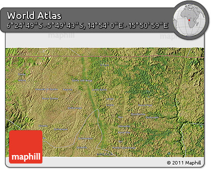 Satellite 3D Map of the Area around 6° 7' 16" S, 15° 22' 30" E