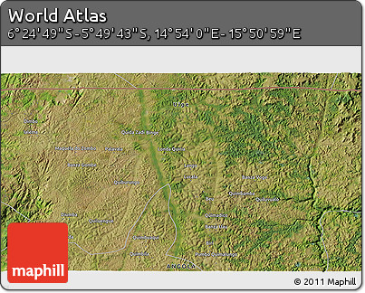 Satellite 3D Map of the Area around 6° 7' 16" S, 15° 22' 30" E