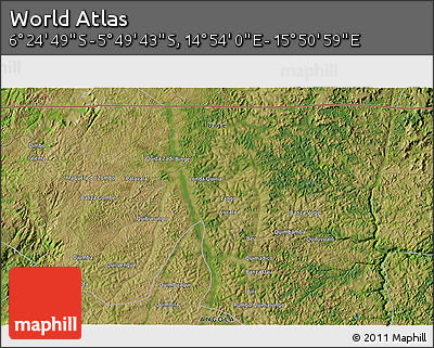 Satellite 3D Map of the Area around 6° 7' 16" S, 15° 22' 30" E