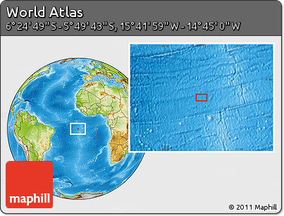 Physical Location Map of the Area around 6° 7' 16" S, 15° 13' 29" W
