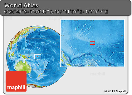 Physical Location Map of the Area around 6° 7' 16" S, 166° 40' 30" E