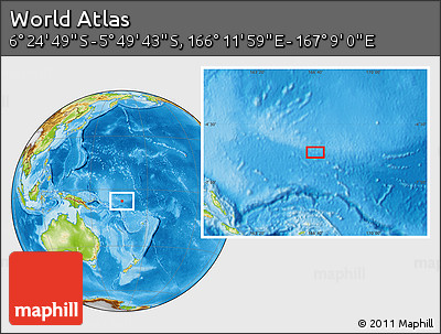 Physical Location Map of the Area around 6° 7' 16" S, 166° 40' 30" E