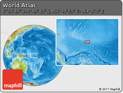 Physical Location Map of the Area around 6° 7' 16" S, 166° 40' 30" E