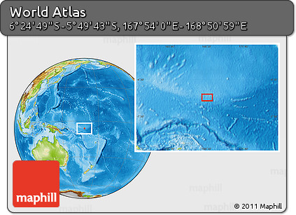 Physical Location Map of the Area around 6° 7' 16" S, 168° 22' 30" E